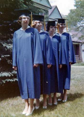 Margaret Nutzman, Sue Zikmund, Barb Copeland, and Linda Jensen on graduation day.