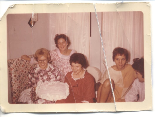 Is this really a Judy Stock arranged slumber party?!  Marilyn Johnson (Scharff), Chris Poffenberger (Sherrerd), Nancy Wilson (Larsen), and ? 1962